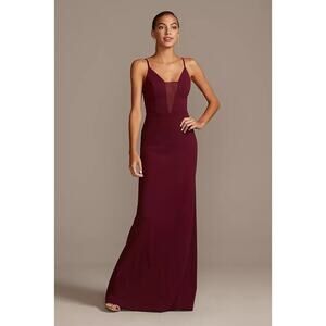 DB Merlot Skinny Strap Illusion Deep-V Stretch‎ Crepe Dress Size 6